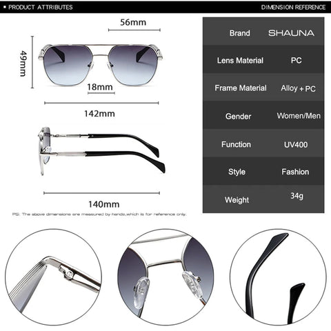 SHAUNA Retro Dubbele Brug Vierkante Zonnebril – Gradiënt UV400 Unisex Buitenzonwering