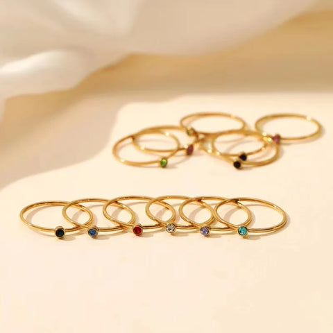 SUNIBI Stainless Steel Birthstone Ring for Women - Gold Color Fashion Jewelry