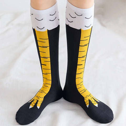 Trendy Cartoon Funny Chicken Claw Knee High Socks for Women - Fitness & Casual