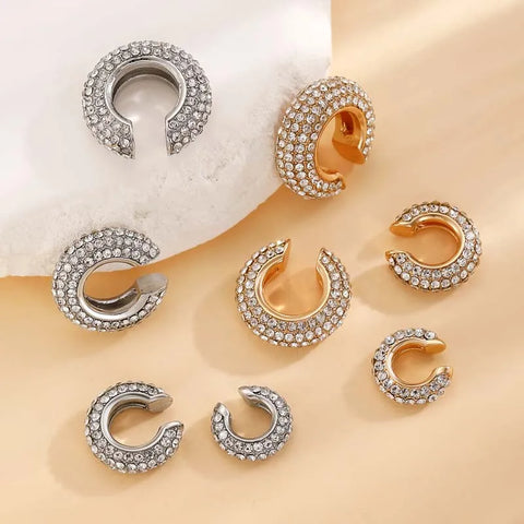 Gold C Shape Round Cartilage Clip Earrings for Women - Luxury Crystal Geometric Ear Cuff Jewelry