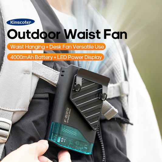Mini 4000mAh Travel Wearable Waist Fan – Portable Rechargeable Cooling Fan with 5 Wind Speeds and LED Power Display