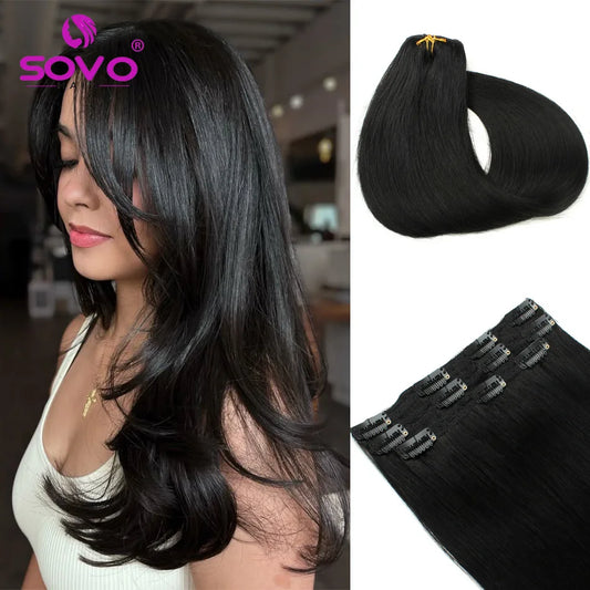 Clip In Hair Extensions 100% Human Hair - Jet Black