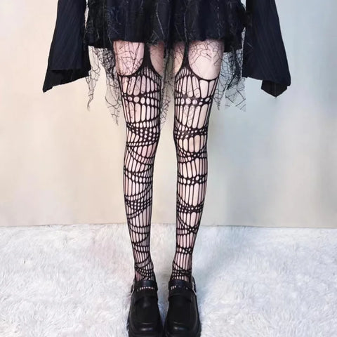Gothic Bat Long Fishnet Stockings for Women - Harajuku Alternative Tights