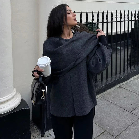 MUJER Pluche Winterjassen voor Dames - Asymmetrische Sjaal Halfseizoen Jas