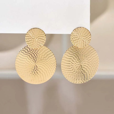 Bohemia Gold Color Big Round Earrings - Exaggerated Metal Geometric Long Circle Pendant for Women
