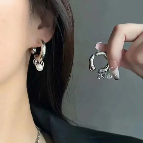 Punk Gothic Metal Pearl Tassel Earrings - Trendy Detachable Dangle Jewelry for All