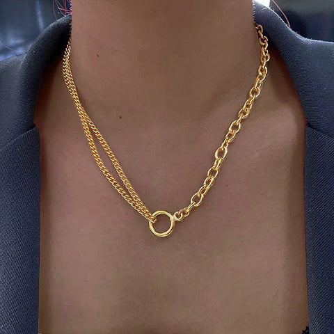 Oval Cable Link Double Cuban Chain Necklace for Women - Stainless Steel Fashion Jewelry