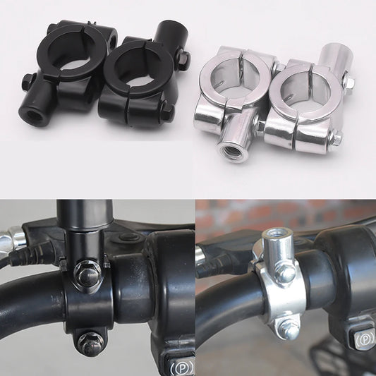 2PCS Motorcycle Accessories Black Silver Mirror Mount Clamp Rear View Mirror Holder 22mm 10mm 8mm 25mm