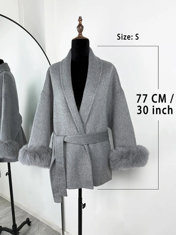 TARUXY Vossenbont Wollen Jassen Dames Korte Jas - Elegante Dubbelzijdige Overjas voor Kantoor Dames