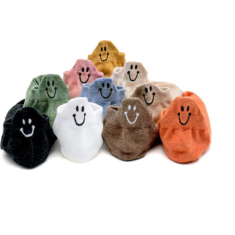 Happy Ladies Cartoon Smiley Face Ankle Socks - Comfortable & Breathable Boat Socks