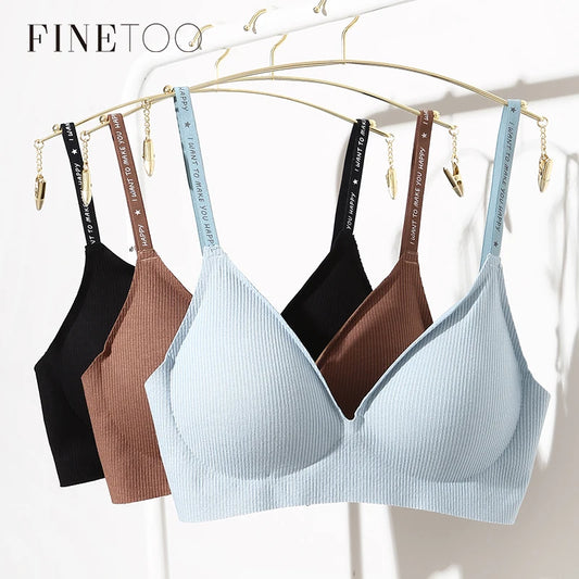 FINETOO Women Wireless Bra Set - Trendy Deep V Padded Bralette