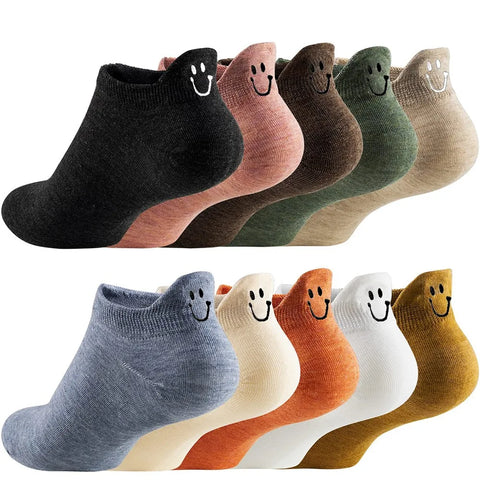 Happy Ladies Cartoon Smiley Face Ankle Socks - Comfortable & Breathable Boat Socks