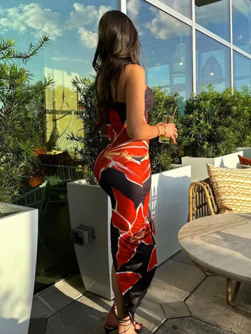 Tossy Summer Printed Maxi-jurk voor dames - Rugloze, modieuze, slanke spaghettijurk met hoge taille