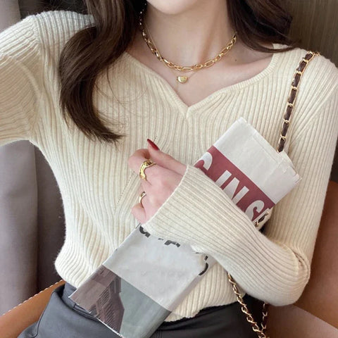 ITOOLIN Women Slim V-Neck Sweater for Autumn & Winter