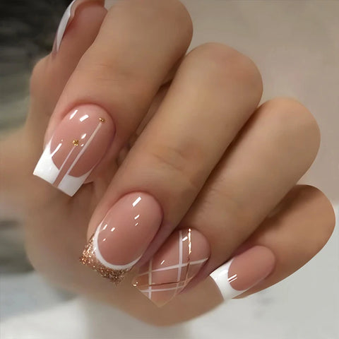 VITAGWX French False Nails - Diamond Glitter Press-On Nail Tips