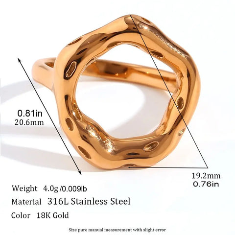 Vintage Circle Motif Stainless Steel Ring for Women - Unique Melted Texture Jewelry
