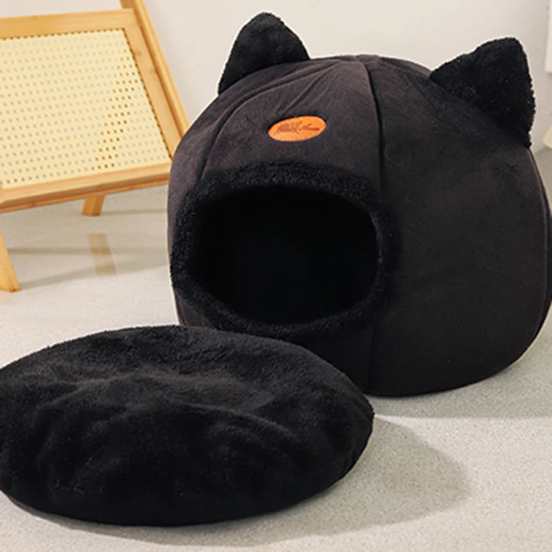 Cute Cat Head Shape Warm Sleep Cave – Cozy Cat House for All Seasons