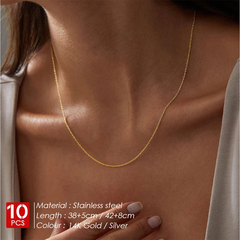 eManco 10PCS Fine Chain Necklace - Stainless Steel Gold-Plated Jewelry for Women