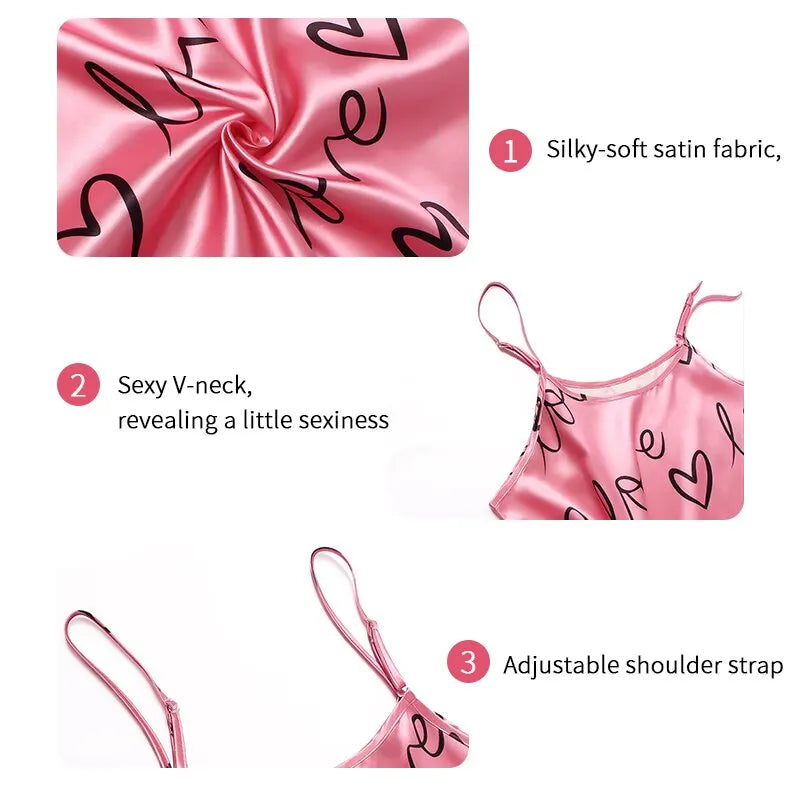 Women Sexy Sleeveless Satin Nightdress