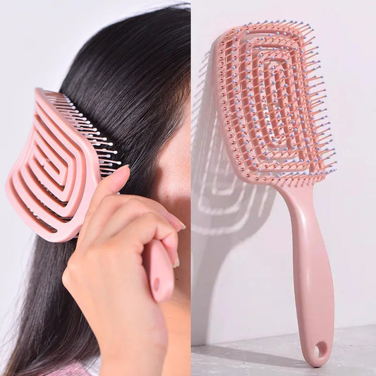 1Pcs Elastic Massage Comb - Hollow Out Hair Brush for Scalp Massage & Quick Detangling