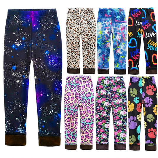 Vintage Floral Fleece Leggings for Girls