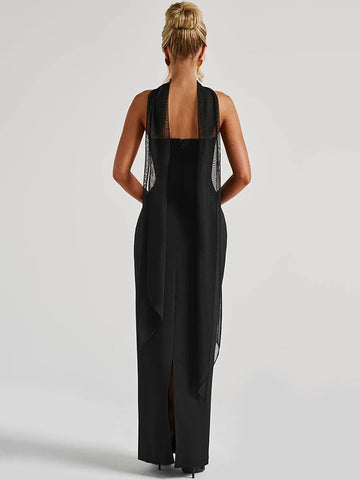 Mozision Sjaalkraag Strapless Sexy Maxi-jurk - Elegante Off-Shoulder Bodycon voor Vrouwen 