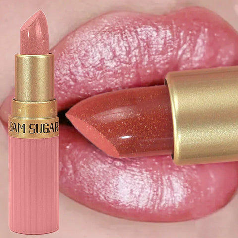 Diamond Pink Lipstick Chocolate Brown Metallic Glitter Lipstick - Long-Lasting Waterproof Shimmer Pearl Sparkling Lip Gloss