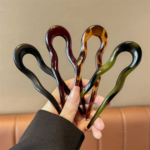 U-Shaped Tortoiseshell Hair Fork - Elegant Acrylic Hairpin for Women and Girls