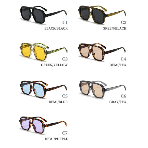 JNPCXI Dubbele Brug Vierkante Zonnebril – Vintage Punk Geel UV400 Heren Trending Shades