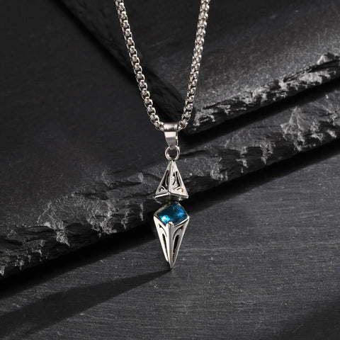 Stylish Blue Stone Necklaces for Men and Women - Stainless Steel Geometric Pendant Collar