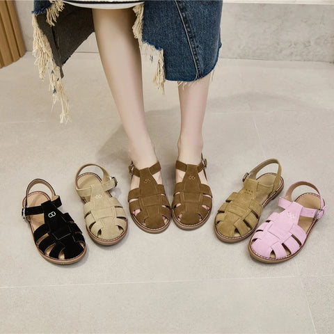 AIYUQI Retro Echt Lederen Holle Sandalen