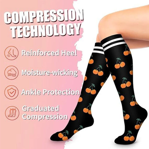 6 Pairs of Floral Pattern Compression Stockings for Men & Women - Ideal for Edema and Varicose Veins