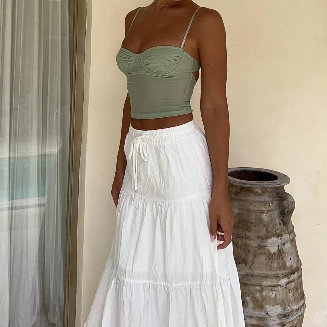 Hirigin Women Boho Long Skirt - Y2K High Waist Ruffle Pleated Maxi Skirt