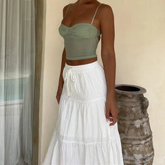 Hirigin Women Boho Long Skirt - Y2K High Waist Ruffle Pleated Maxi Skirt