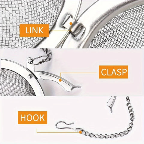 304 RVS gearomatiseerde filterbal - thee- en soepinfuser met verlengkettinghaak 
