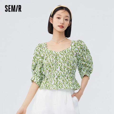 Semir Women Short-Sleeve Blouse - Vintage Cotton Shirt