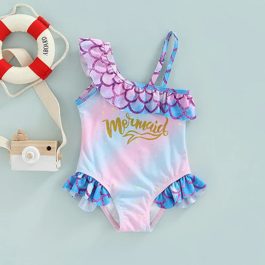 Tregren Toddler Girls Ruffle Mermaid Swimsuit