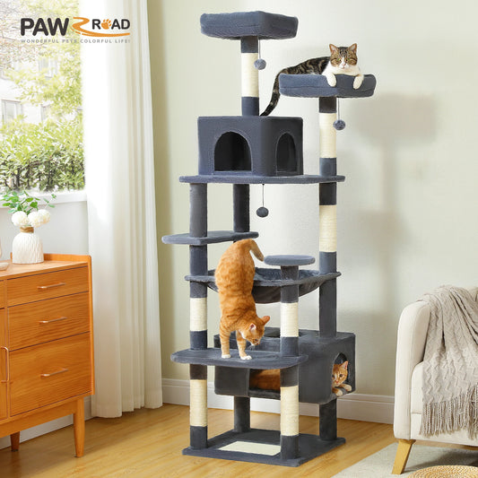 Grote kattenboom en toren voor binnenkatten – ruime hangmat, gevoerde zitstokken en met sisal beklede krabpalen