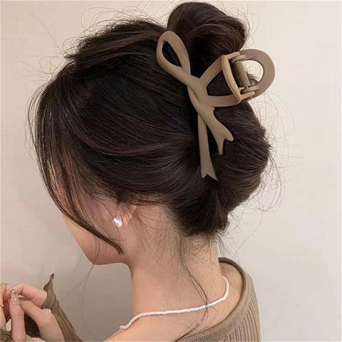 Vintage Ribbon Bow Hair Clips - 13CM Matte Hair Claws for Women