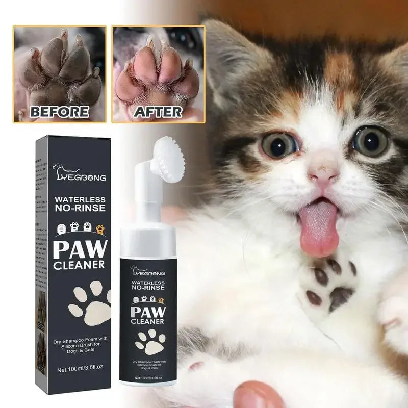 100ml Paw Cleaner Foam: Waterless Pet Shampoo for Dogs and Cats with Brush