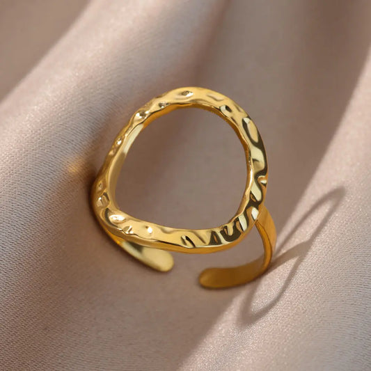 Irregular Hollow Opening Rings for Women - Gold Stainless Steel Geometric Fashion Jewelry
