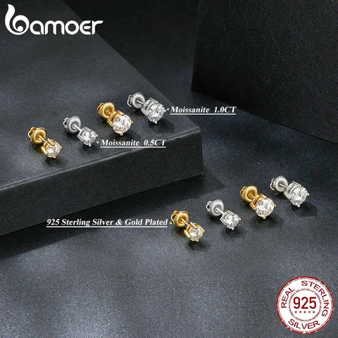 BAMOER 2CT Moissanite Stud Earrings – 925 Sterling Silver 4-Prong VVS1 Lab Diamond