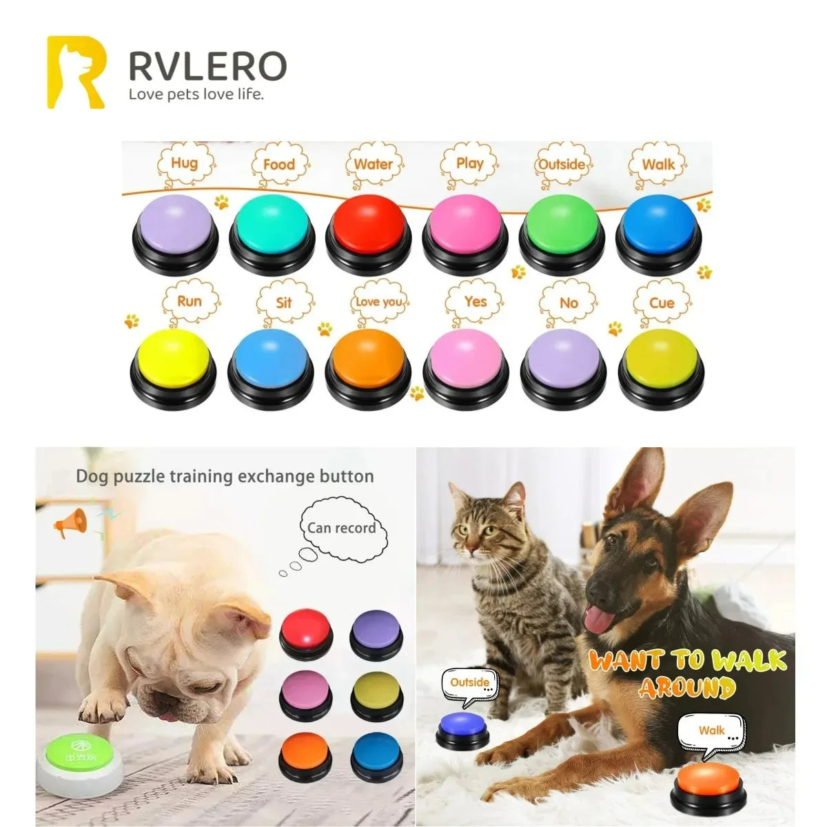 Dog Communication Buttons - Voice Recording Buzzer for Pet Training