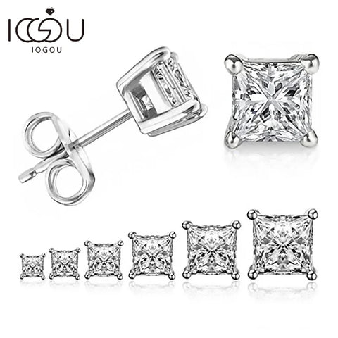IOGOU Square Zirconia Stud Earrings – 925 Sterling Silver