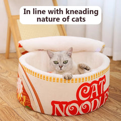 New Winter Cartoon Ramen Cat Nest – Warm, Cute Semi-Enclosed Cat Bed