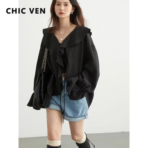 CHIC VEN Women’s Casual Ruffled Edge Blouse