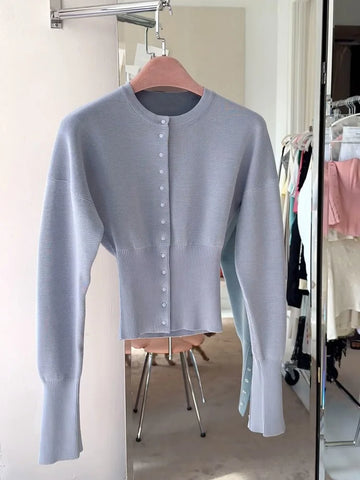 Tossy Autumn Fashion Knitwear Cardigan Top for Women - Ribbed Patchwork Slim Casual Cropped Inner Top