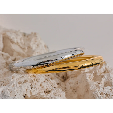 Yhpup 65mm Polished Textured Waterproof Stainless Steel Big Bracelet Bangle - Glossy Minimalist Jewelry