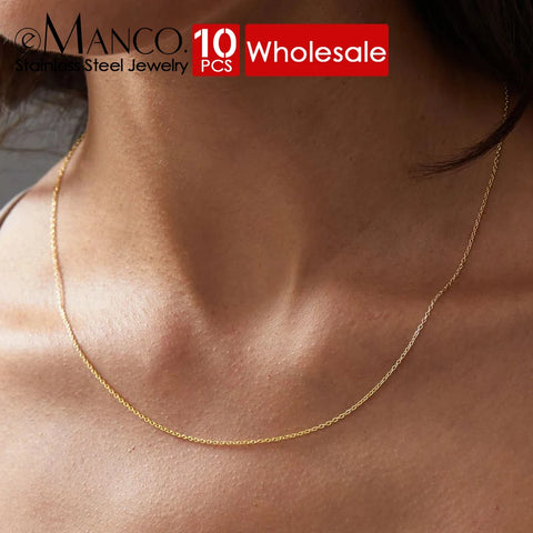 eManco 10PCS Fine Chain Necklace - Stainless Steel Gold-Plated Jewelry for Women