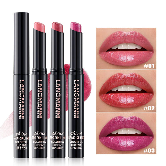 10 Color Glitter Pearlescent Lipstick - Waterproof Long Lasting Lip Gloss